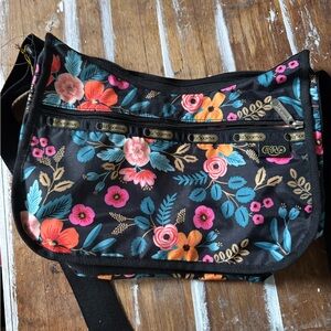 LeSportsac Black Floral Crossbody with Multicolor Blooms x Rifle Paper Co.